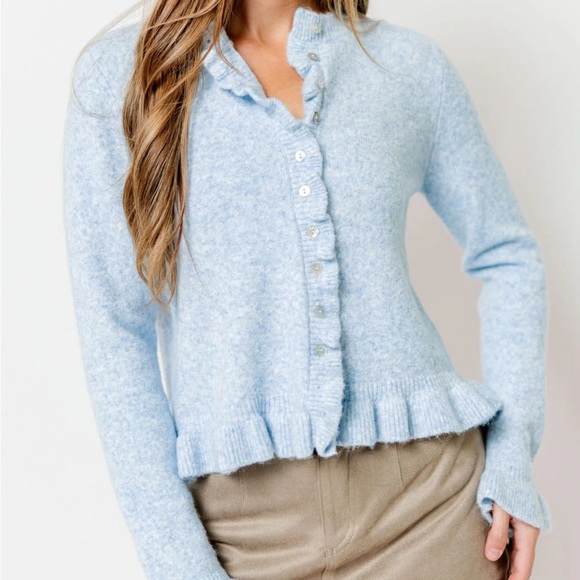 Elegant Brown Ruffle Cardigan - Picture 4 of 6